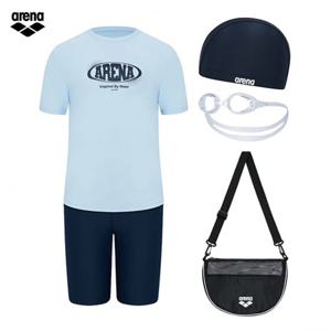 아레나 아동 스타터 A5BB1KB06 DNV (주머니백 증정) 생존수영 래쉬가드 4부수영복 수경 수모 가방 4종세트