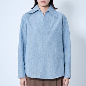 26 SS 보테가 베네타 클래식 카라 스트라이프 모티프 코튼 린넨 셔츠 블루 819968V5CW04028