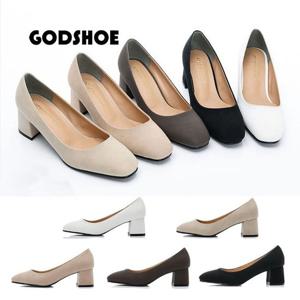 갓슈 누벅 스퀘어토 펌프스 여성구두 미들힐