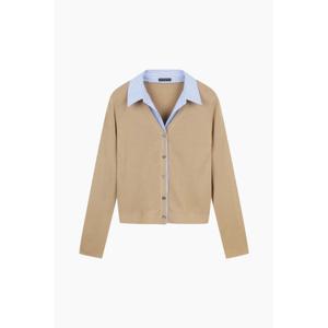 [시슬리]우븐 셔츠 배색 슬림 니트 가디건 SAKC02541