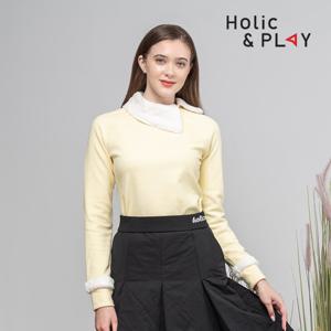 홀릭앤플레이 여성 FUR 카라 긴팔티셔츠-HB4WTS002YE