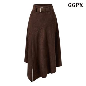 [GGPX] 스웨이드 벨티드 롱 스커트 (GPDWH004D)