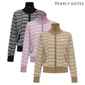 [파리게이츠]521E4SD403 여성 로고 스트라이프 모크넥 집업 니트 (사은양말증정)