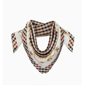 [닥스핸드백] 베이지 체크 패턴 스퀘어 실크스카프DCSC6E141I2