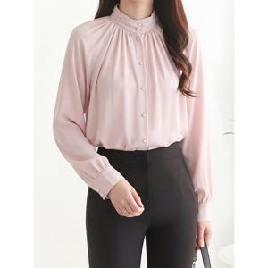 [모리스커밍홈]셔링 나그랑 하이넥 진주 블라우스_M2602BL017A