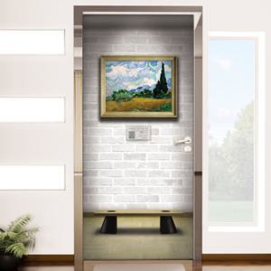 [꾸밈]io303-빈센트 반 고흐_사이프러스나무가있는밀밭/명화/미술관현관문/유명화가작품/현관문시트지/현관문리폼/인테리어/국민현관/미술관/액자