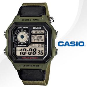 정품[CASIO] AE-1200WHB-3B 카시오 카키 천 밴드 시계