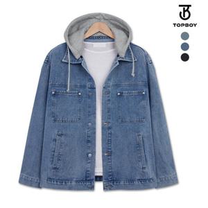[탑보이][탑보이] 워싱 오버핏 후드 탈부착 데님자켓 (KD013)