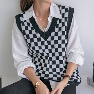 [나크21] (55~120) 체스 체크 니트 베스트 NK13-T-63