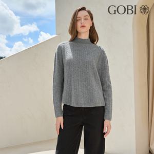 [런칭가 299000원]  고비(GOBI) 캐시미어100 케이블 루즈핏 풀오버 그레이/그린 특가