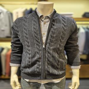 바쏘 F/W (BSZ4WA84A0) 차콜그레이 케이블조직 방풍 울 집업가디건