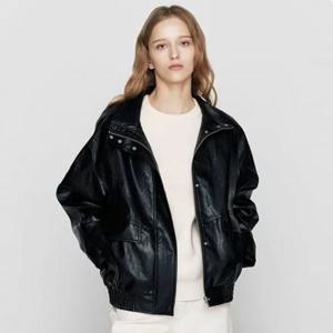 [지오다노]376502 봄 여성 자켓 신세틱 오버핏 하이넥 레더 블루종 가죽 재킷 376502