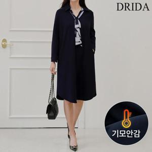 드리다 여성 겨울 기모 타이 카라 빅사이즈 스판 정장 원피스 40-50대 미시 중년여성 엄마옷 하객 상견례