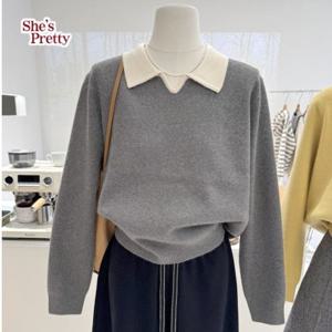 [쉬즈프리티] 쿠프배색카라니트_여성니트