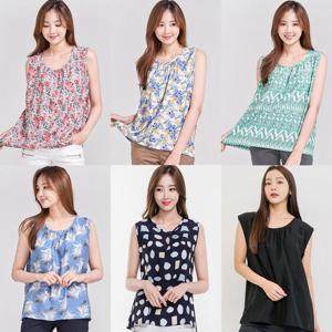 이라인 1413 커넥트 그린인견 블라우스 민소매티셔츠 빅사이즈(~2XL)