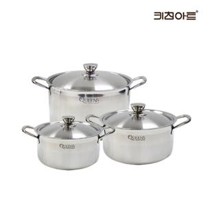 키친아트 퀸즈 인덕션냄비 통3중 304스텐 냄비세트 3종C 양20+양24+곰28
