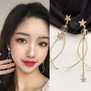 여자 드롭 롱 금색 웨이브 물결 별모양 귀걸이