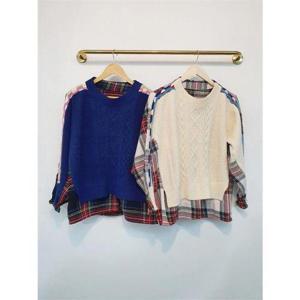 [셀러허브_여성트랜드패션]라운드넥 꽈배기 체크 니트 스웨터