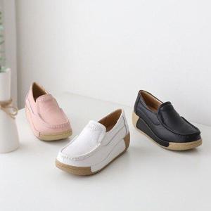 [제이시]제이시 볼넓은 여자 단화 소가죽 키높이로퍼 5cm K085