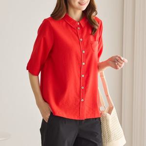 [우일인견] 화사한 컬러포인트 러프윈드 스티치 인견 블라우스