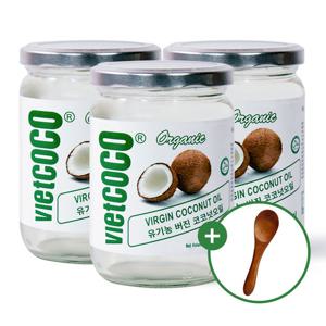 비엣코코 버진 유기농 코코넛오일 3병 500ml 베트남 + 우드 스푼 s 증정