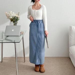 여자 겨울 데일리 코지룩 기모 골지 롱 스커트