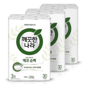 깨끗한나라 3겹 데코 에코 순백 화장지 30m 30롤 3팩