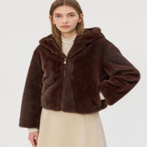 질스튜어트 뉴욕 여성 [시즌오프]브라운 Faux 페이크퍼 포켓 후드 밍크 무스탕 점퍼  (JSJU5D550W3)