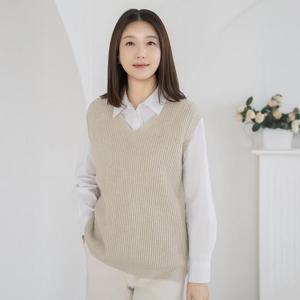 엄마옷 마담4060 브이넥골지니트조끼-QVE2601016-