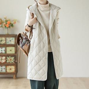 마감할인[블랙퀸] 고르닌 퀼팅 후드 롱 조끼점퍼 blk002785