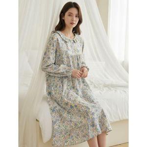 [바풀]JWS EM 181125 순면 여성 잠옷 아사면 원피스 실내복 아사면 드레스 긴팔