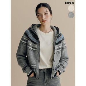 [BNX]여성 울 혼방 노르딕 후드 가디건