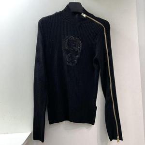 [파사디골프]소매 지퍼포인트 하프넥 골지 니트 블랙 여성 P24FKP322X