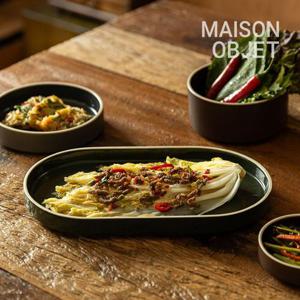 윤도자기 차곡 타원접시