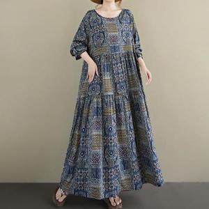 [쿠잉]빅사이즈 패턴 봄가을 긴팔 데일리 홈웨어 롱원피스