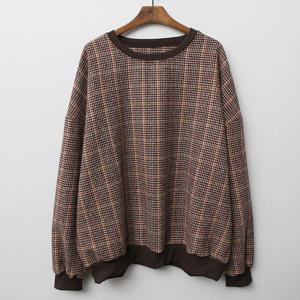 여성의류 투톤잔체크울맨투맨 ILC106M011 빅사이즈