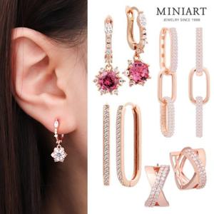 14K 금침 로즈골드 원터치 링 여자 패션 롱 드롭 귀걸이 이어링