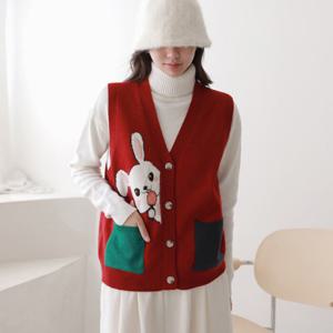 프롬하트 /  프롬하트  봄가을 빅래빗 브이 니트조끼