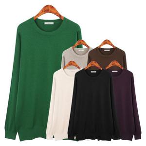 [허밍퍼플]여성용 1301-메건 라운드 캐시미어 빅사이즈 긴팔 니트티 겨울 심플 단색 무지 빅언니 여성의..