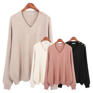 [허밍퍼플]여성용 1300-토이 숄 버튼 V 캐시미어 빅사이즈 브이넥 어깨 단추 고퀄리티 니트 겨울 여성의..