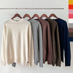 블레오 남자 겨울 기본 라운드 무지 캐주얼 긴팔 울 니트