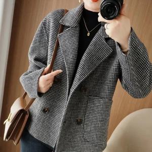 마감할인[블랙퀸] 테리 체크 더블버튼 숏 자켓 blk002484