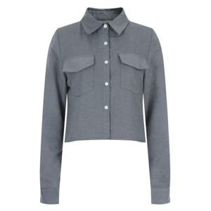 [샵앤]여성 카라넥 앞포켓 캐주얼 크롭 블라우스 셔츠 NARU-WBL-20356-그레이