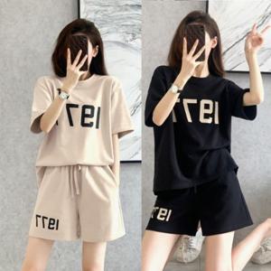 [반팔+반바지 set] 여성 편안한 1977 트레이닝 2color