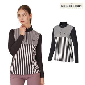 [아놀드파마][조르지오페리] 골프 여성 핀 스트라이프 하프넥 블랙