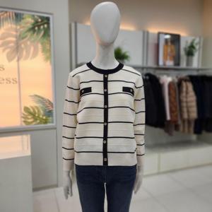 [크로커다일레이디]CLEWSW118/스트라이프 라운드니트티셔츠