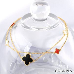 [골드피아] 14K 에나멜 크로바 두줄 팔찌