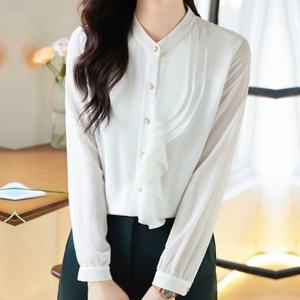 [블랙퀸] 화이트 러플 오피스 블라우스 blk004422