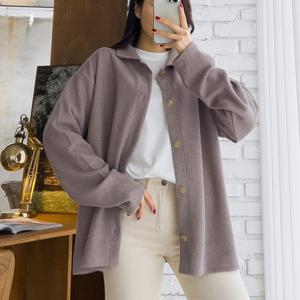 H스타일(MZ)리브드카라셔츠 봄 남녀공용 남방 니트 티셔츠 루즈핏 빅사이즈