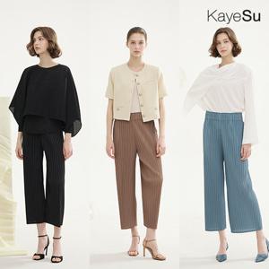 [케이수] 25SS 씬 플리츠 밴딩 팬츠 2종(블랙+모카/블루)